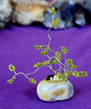 Silver Wire Wrapped Peridot Crystal Tree on Agate Tumble