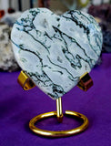 LG. Tree Agate Crystal Puffy Heart w/Gold Colored Metal Display Stand 🤍✨💚
