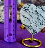 LG. Tree Agate Crystal Puffy Heart w/Gold Colored Metal Display Stand 🤍✨💚