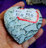 LG. Tree Agate Crystal Puffy Heart w/Gold Colored Metal Display Stand 🤍✨💚