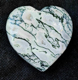 LG. Tree Agate Crystal Puffy Heart w/Gold Colored Metal Display Stand 🤍✨💚