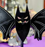 LG. Black Obsidian Crystal Bat Wings on Black Metal Bat Display Stand 🦇🖤✨😈