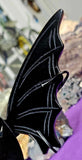 LG. Black Obsidian Crystal Bat Wings on Black Metal Bat Display Stand 🦇🖤✨😈