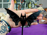 LG. Black Obsidian Crystal Bat Wings on Black Metal Bat Display Stand 🦇🖤✨😈