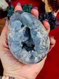 LG. Raw Blue Celestite Crystal Egg Geode 💙🍳🐣🥚🔵