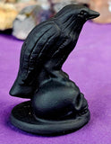 Matte Finished Black Obsidian Crystal Raven Perched on Skulls Carving 💀🖤🐦‍⬛