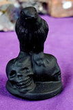 Matte Finished Black Obsidian Crystal Raven Perched on Skulls Carving 💀🖤🐦‍⬛
