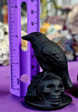 Matte Finished Black Obsidian Crystal Raven Perched on Skulls Carving 💀🖤🐦‍⬛