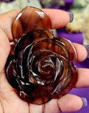 MD. Banded Rainbow Fluorite 3D Crystal Rose Carving 💛🌹💜