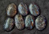 LG. Arfvedsonite aka Fireworks Stone w/Garnet Crystal Palmstone 🖤🎇🎆❤️