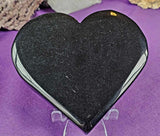 XL Black Obsidian Crystal Heart w/Gold Flower & Moon Phase Engraving 🖤🌺💛⚜️