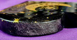 XL Black Obsidian Crystal Heart w/Gold Flower & Moon Phase Engraving 🖤🌺💛⚜️