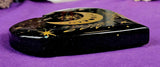 XL Black Obsidian Crystal Heart w/Gold Flower & Moon Phase Engraving 🖤🌺💛⚜️