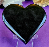 LG. Black Obsidian Crystal Heart w/Green Celestial Fortune Teller Engravings ✨🖤🔮💚
