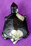 Matte Finished Chrysanthemum Stone Crystal Turtle Carving 🖤🏵️🐢💚