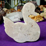XL. Pink Amethyst Crystal Swan Silhouette Carving 🌸🦢🩷