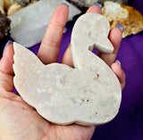 XL. Pink Amethyst Crystal Swan Silhouette Carving 🌸🦢🩷