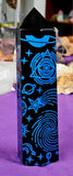 LG. Black Obsidian Crystal Tower w/Blue Engravings 💙🐍👁️⭐🖤