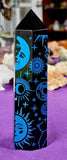 LG. Black Obsidian Crystal Tower w/Blue Engravings 💙🐍👁️⭐🖤