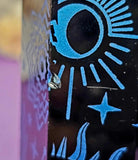 LG. Black Obsidian Crystal Tower w/Blue Engravings 💙🐍👁️⭐🖤