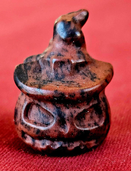 Mahogany Obsidian Crystal Jack-O-Lantern w/Hat Carving 🧙‍♀️🖤🎃