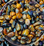 SM. Blue & Gold Tiger's Eye Crystal Tumbles 3oz Bag