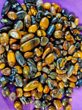 SM. Blue & Gold Tiger's Eye Crystal Tumbles 3oz Bag