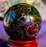 Arfvedsonite aka Fireworks Stone w/Garnet Crystal Sphere 🖤🎇🔮🎆❤️