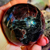 Arfvedsonite aka Fireworks Stone w/Garnet Crystal Sphere 🖤🎇🔮🎆❤️
