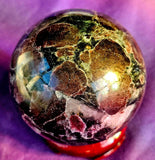 Arfvedsonite aka Fireworks Stone w/Garnet Crystal Sphere 🖤🎇🔮🎆❤️