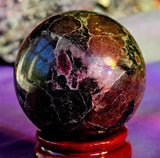 Arfvedsonite aka Fireworks Stone w/Garnet Crystal Sphere 🖤🎇🔮🎆❤️