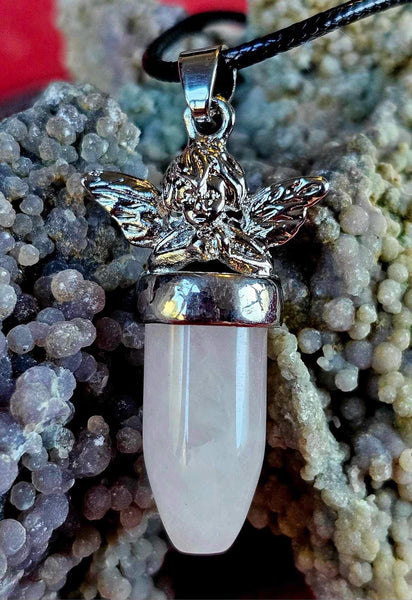 Rose Quartz Crystal Silver Cupid Necklace 👼💘😍🥀📿