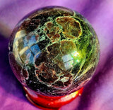 Arfvedsonite aka Fireworks Stone w/Garnet Crystal Sphere 🖤🎇🔮🎆❤️