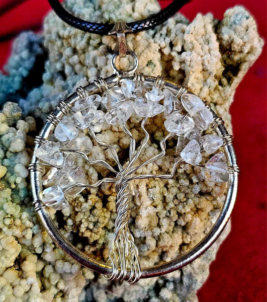 Clear Quartz Crystal Tree of Life Necklace on Adjustable Rope Chain 📿🤍🌳