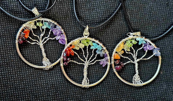 Chakra Crystal Tree of Life Necklace on Adjustable Rope Chain 📿🌈✨