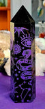 LG. Purple Engraved Black Obsidian Crystal Tower 🖤✨💜