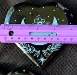 XL Teal Lotus Moonphase Black Obsidian Crystal Heart 🖤🌙🪷🩵