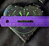 XL Green Lotus Moon Black Obsidian Crystal Heart 🖤🌙🪷💚