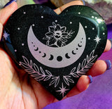 XL Pink Lotus Moonphase Black Obsidian Crystal Heart 🖤🌙🪷🩷