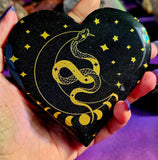 XL Golden Snake & Moonphase Black Obsidian Crystal Heart 🖤🌙🪷🐍⚜️