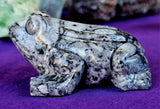 LG. Shell Jasper Crystal Frog Carving 🐸🖤🤍🐚