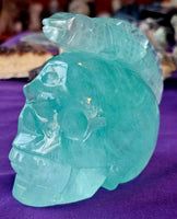 XL Aqua Fluorite Crystal Skull w/Lizard Mohawk 🩵💀🦎