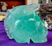 XL Aqua Fluorite Crystal Skull w/Lizard Mohawk 🩵💀🦎