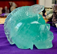 XL Aqua Fluorite Crystal Skull w/Lizard Mohawk 🩵💀🦎