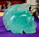 XL Aqua Fluorite Crystal Skull w/Lizard Mohawk 🩵💀🦎