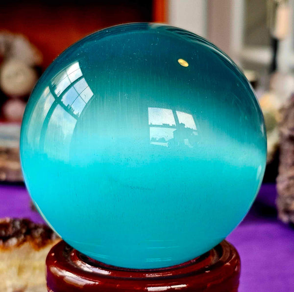 LG. Teal Cat's Eye Crystal Sphere 🔮🩵