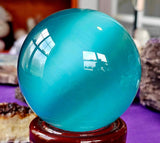 LG. Teal Cat's Eye Crystal Sphere 🔮🩵