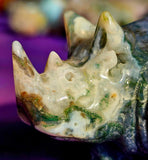 LG. Moss Agate Crystal Rhino Statue 💚🦏✨🤍