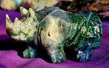 LG. Moss Agate Crystal Rhino Statue 💚🦏✨🤍