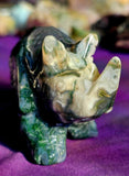 LG. Moss Agate Crystal Rhino Statue 💚🦏✨🤍